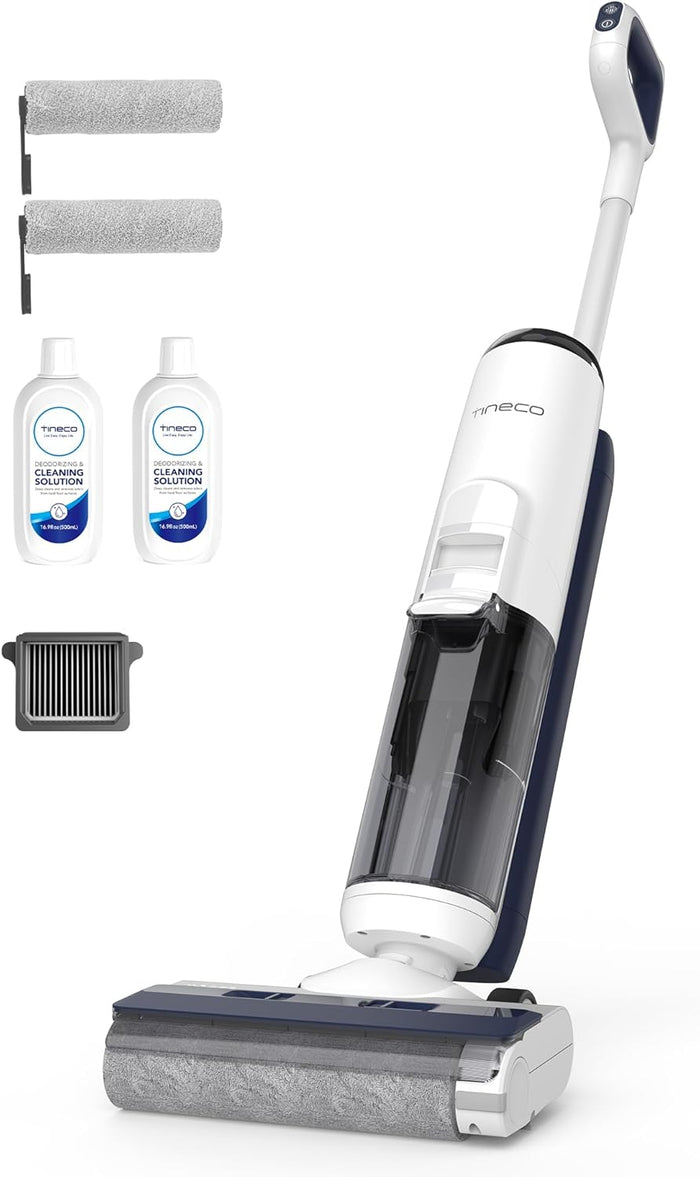 Tineco Floor ONE S5 Smart Cordless Wet Dry Vacuum Cleaner and Mop for Hard Floors, Digital Display, Long Run Time, Great for Sticky Messes and Pet Hair, Space-Saving Design, Blue