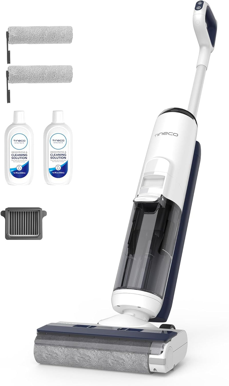 Tineco Floor ONE S5 Smart Cordless Wet Dry Vacuum Cleaner and Mop for Hard Floors, Digital Display, Long Run Time, Great for Sticky Messes and Pet Hair, Space-Saving Design, Blue