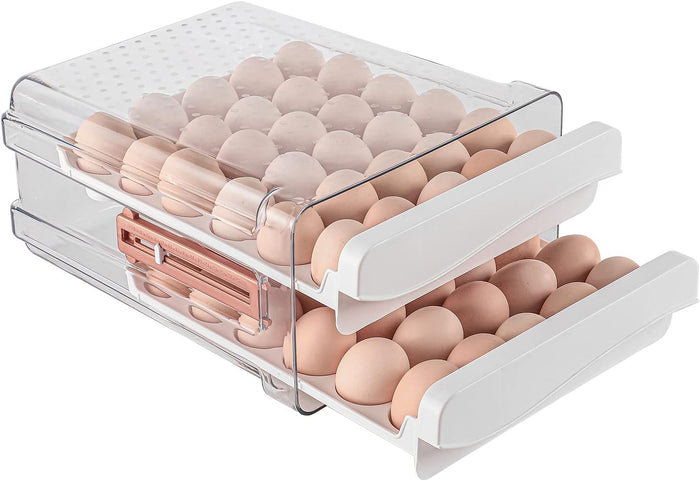 Sooyee 40 Capacity Egg Container for Refrigerator, Household Egg Holder for Fridge, Transparent 2 Drawers Chicken Egg Storage Container,White