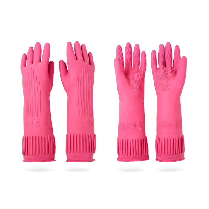 Mamison 2 Pairs Reusable Waterproof Household Dishwashing Cleaning Rubber Gloves, Non-Slip Kitchen Glove (Green, Medium (Pack of 2))