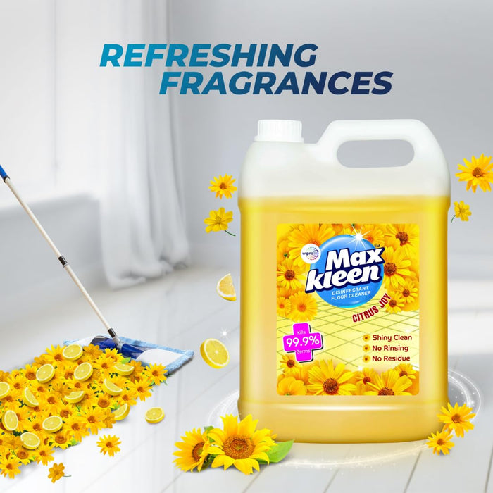 Wipro Maxkleen Citrus Joy Floor Cleaning Liquid 5Ltr| Refill Pack |Disinfectant Floor Cleaner with 99.99% Germ Protection| All Purpose Tile, Floor & Wall Cleaner.