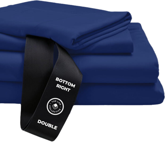 THE LAD COLLECTIVE 3.0 Queen Bedding Set - Queen Bedding Sets - 4-Piece Bedset w/Fitted Sheet, Top Sheet & 2 Standard Pillowcases [Duvet Not Included] - Bamboo-Cotton - Atlantic [Navy Blue]