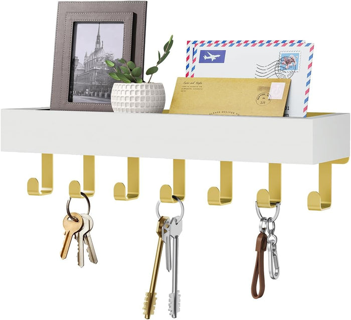 Key Holder Wall Mount Adhesive Magnetic - Hanging Key Hooks with Mail Organizer Tray for Wallet House - Keys Hanger Rack with Shelf for Camper Entryway Door Home Living Room Decor Large Rustic