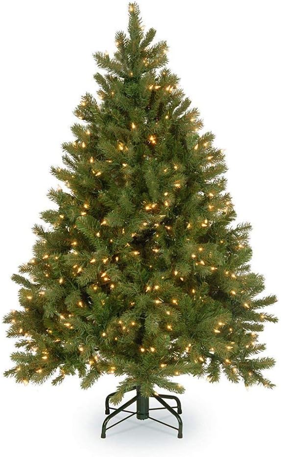 National Tree Company Pre-Lit 'Feel Real' Artificial Full Downswept Christmas Tree, Green, Douglas Fir, White Lights, Includes Stand, 6.5 feet