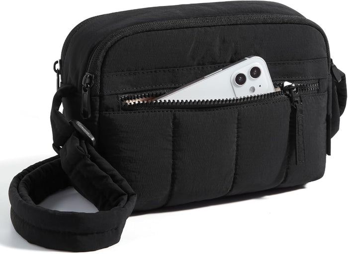 BAGSMART Cross Body Purse, Mini Crossbody Bags for Women Travel Purse, Puffy Shoulder Handbag Wallet with RFID Blocking Slots, Dark Brown