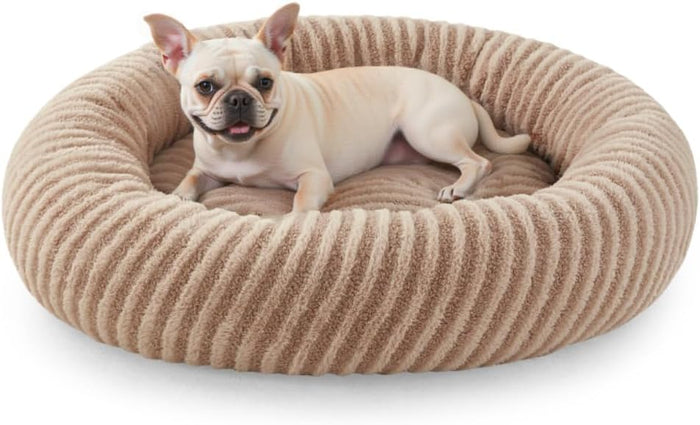 MIXJOY Dog Beds for Small Dogs, Washable Dog Bed with Removable Cover, Small Cat Bed for Indoor Cats, Calming Soft Dount Pet Beds with Anti Slip Bottom, Cute Puppy Beds, 23"x23"x8", Beige