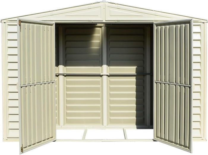 Duramax SidePro 10.5 Ft. x 3 Ft. Vinyl Garden Storage Shed | Made of Fire Retardant PVC Resin, All-Weather, Waterproof Outdoor Solution, Store Bikes, Tools, BBQ, Home Gym | Strong Metal Roof Structure