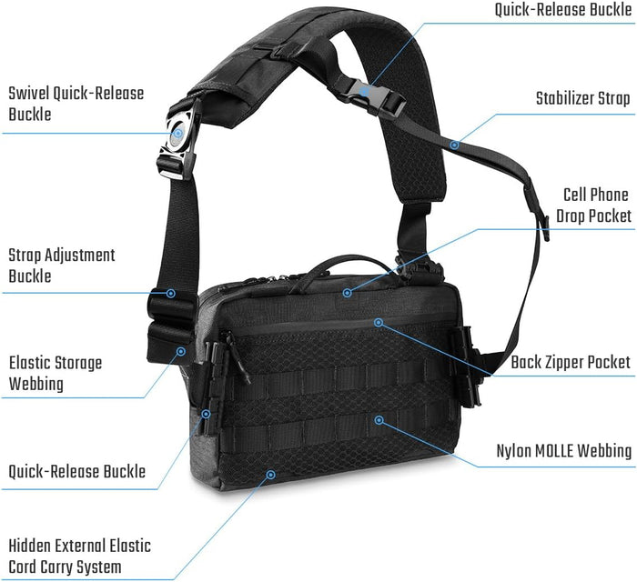 TACTICAL_GEEK L3 Pro EDC Crossbody Bag, Chest Bag with Adjustable Strap,Daily Carry Sling Pack, Large Capacity Daypack Organizer for Camera, Drones（T500 Black）