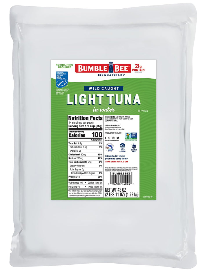 Bumble Bee Chunk Light Tuna In Water, 5 oz Cans (Pack of 4) - Wild Caught Skipjack Tuna - 22g Protein Per Serving - MSC Certified Sustainable Seafood, Non-GMO, Gluten Free, Kosher