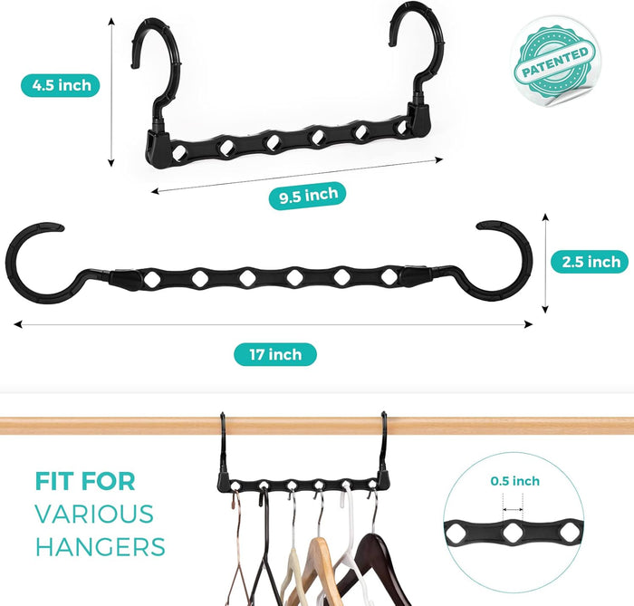 HOUSE DAY Closet Organizers and Storage, 10 Pack Magic Space Saving Hangers Clothes Hanger with 6 Holes Closet Storage for Heavy Clothes, Home & College Dorm Room Essentials for Girls Guys - Black