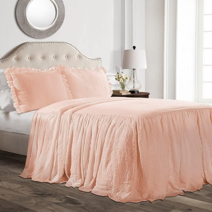 Lush Decor Ruffle Skirt Bedspread Set - 3-Piece Luxurious Farmhouse Bedding - Elegant Ruffle Detail - Timeless Style - Soft Lightweight Sheets - Queen, Navy