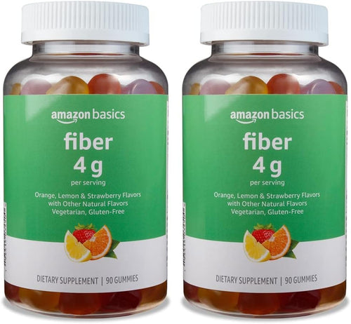 Amazon Basics Fiber Gummies for Digestive Health and Regularity, Orange, Lemon & Strawberry Flavors, 90 Count, Pack of 1 (Previously Solimo)