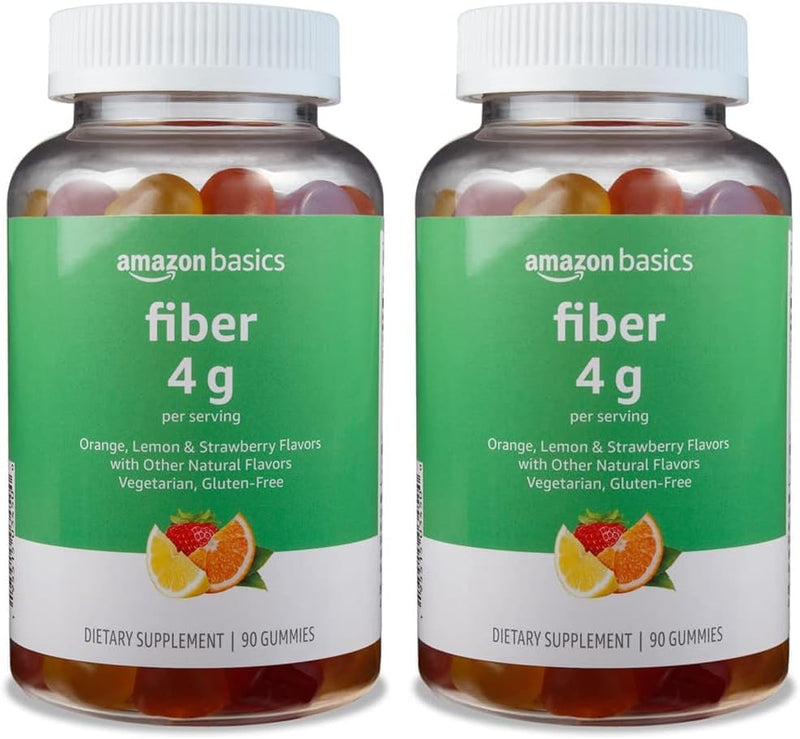 Amazon Basics Fiber Gummies for Digestive Health and Regularity, Orange, Lemon & Strawberry Flavors, 90 Count, Pack of 1 (Previously Solimo)