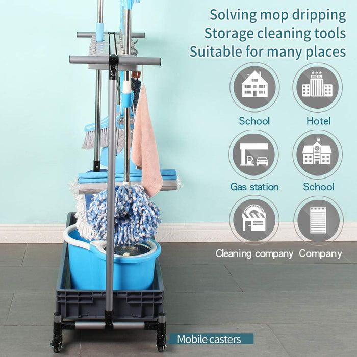 broom and mop holder put wet mops movable Commercial mop rack cleaning tool cart storage for garden garage organizer mop drain rack