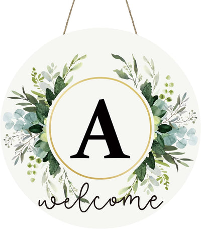 Monogram Letter A Wreaths for Front Door Wreath Wooden Welcome Sign for Front Door Decor Floral Family Last Name Initial House Warming Spring Summer Porch Rustic Wall Home Kitchen Boho Decorations