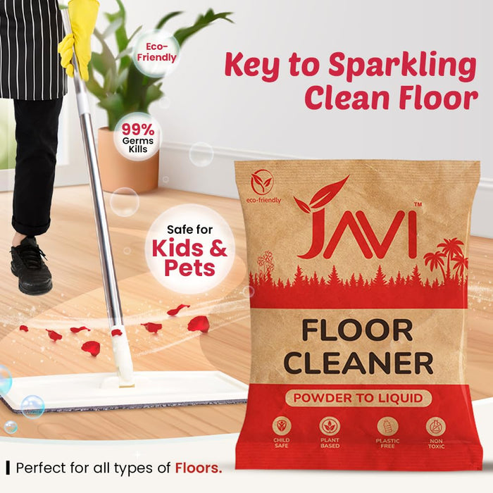 JAVI Powder-To-Liquid Floor Cleaner | Eco-Friendly, Non-Toxic, Pet & Baby Safe | Natural Scent | Plastic-Free | 99% Germ Kill | Natural floor cleaner | Powder Refill Pack (1 Sachets = 500 Ml)
