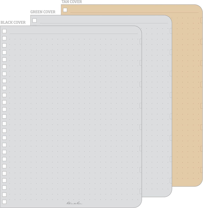 Rite in the Rain Weatherproof Side Spiral Notebook, 6.625" x 8.5", Black, Tan, and Green Covers, Dot Grid Pattern, 3 Pack (No. TAC3DG-LG)