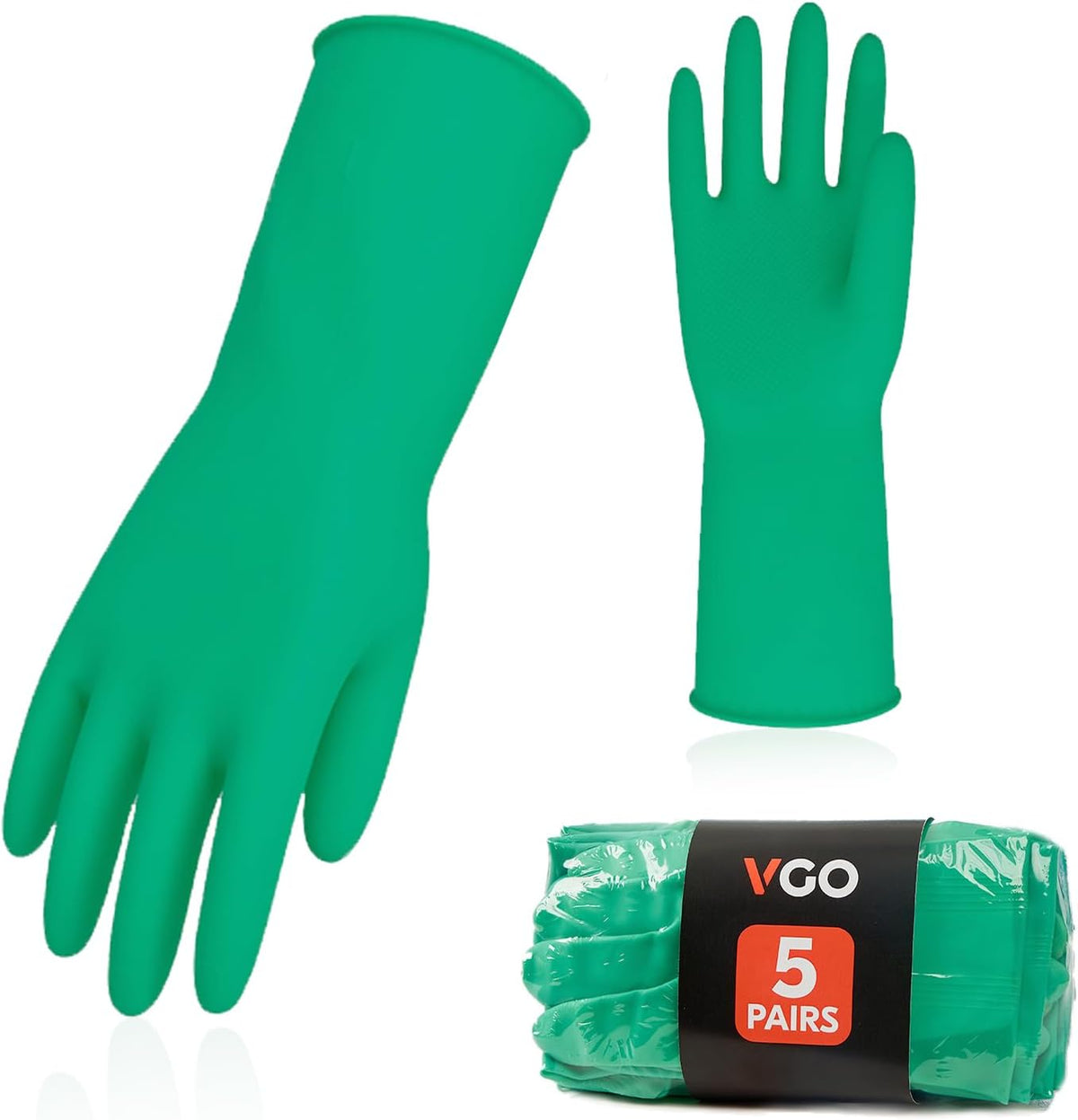 Vgo... 2-Pairs Reusable Household Gloves, Rubber Dishwashing gloves, Extra Thickness, Long Sleeves, Kitchen Cleaning, Working, Painting, Gardening, Pet Care (Size M, Green, HH4601)