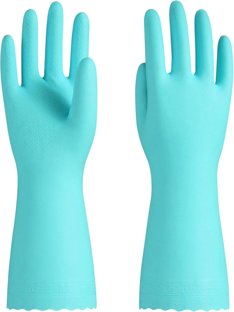 PACIFIC Cleaning Gloves with Latex free, Dishwashing Kitchen Gloves with Cotton Flocked Liner, Reusable, Non-Slip, Water Resistant Household Gloves, Blue, Large