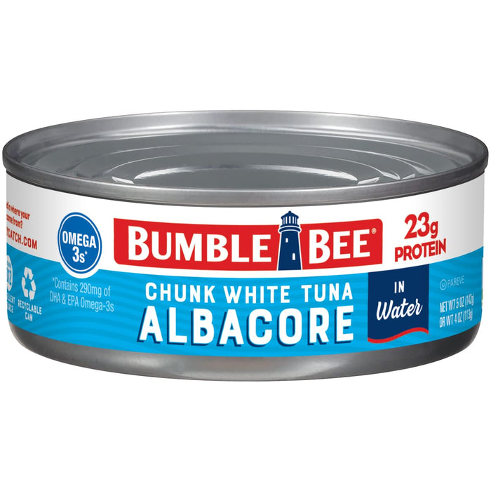 Bumble Bee Chunk White Albacore Tuna in Water, 5 oz Can (Pack of 4) - Wild Caught Tuna - 23g Protein per Serving, High in Omega-3s - Non-GMO Project Verified, Gluten Free, Kosher