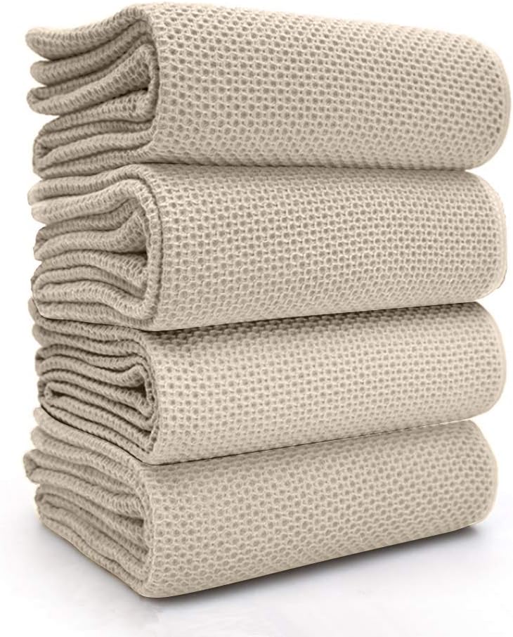 BALCONY & FALCON Waffle Weave Dish Towel Kitchen Towel Hand Dish Rags Great for Household Cooking Cleaning Kerchief,12x12inches,Set of 6 Beige