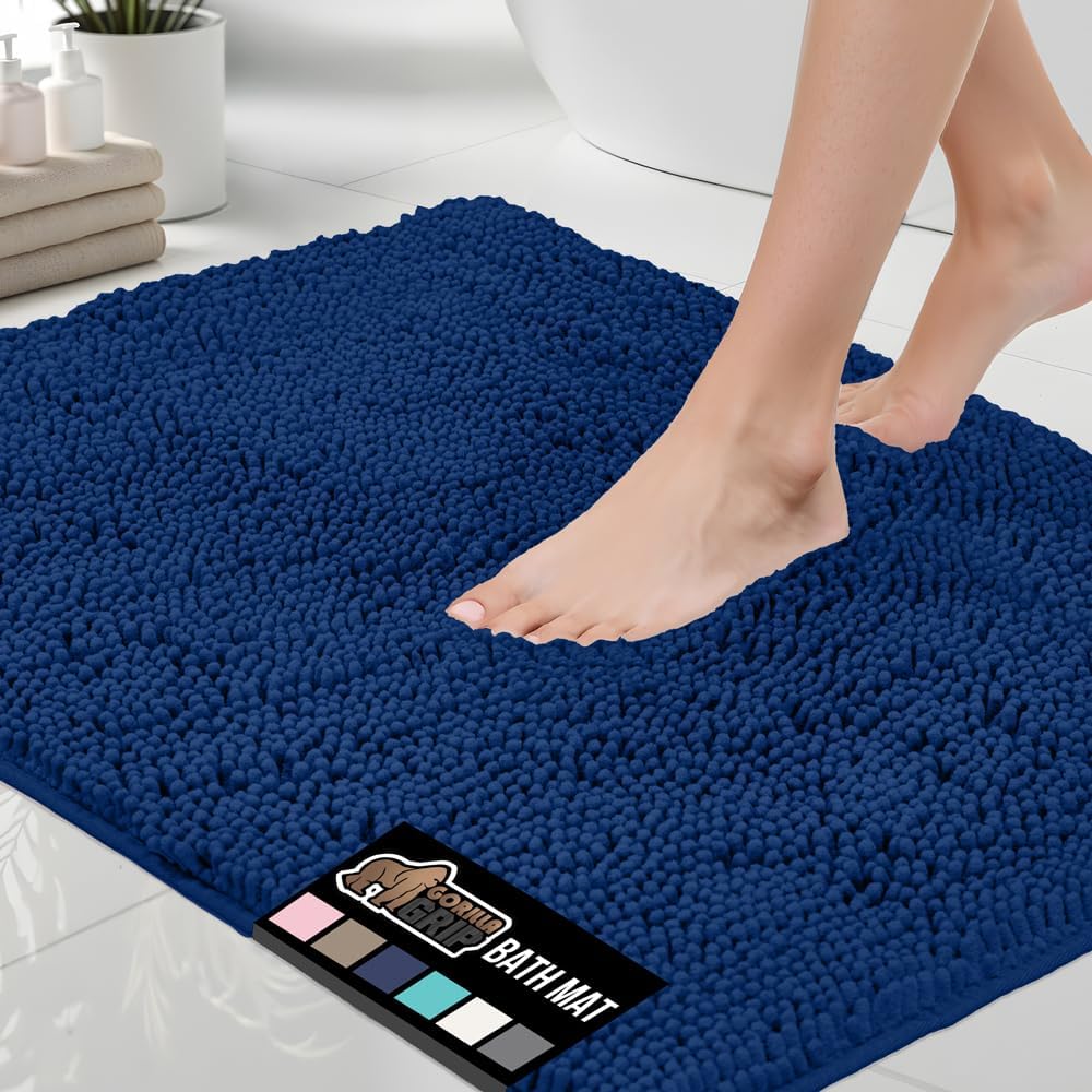 GORILLA GRIP Bath Rug Mat, Thick Soft Absorbent Chenille, Quick Dry Microfiber Mats, Rubber Backing Washable Shower Floor Rugs, Bathmat Runner, US Designed Bathroom Home Decor Accessories 24x17, Grey