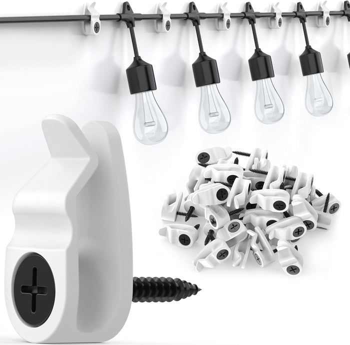 Outdoor String Lights Clips, Weatherproof Cable Hanger Hooks for Hanging Fairy Lights, Holiday Decor - Black, 50 Pack
