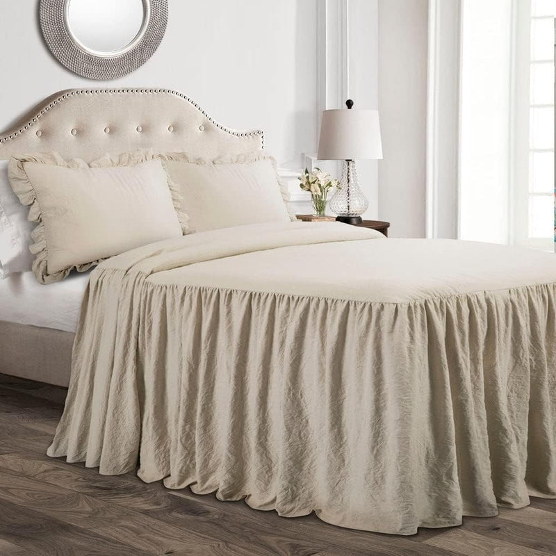 Lush Decor Ruffle Skirt Bedspread Set - 3-Piece Luxurious Farmhouse Bedding - Elegant Ruffle Detail - Timeless Style - Soft Lightweight Sheets - Queen, Navy