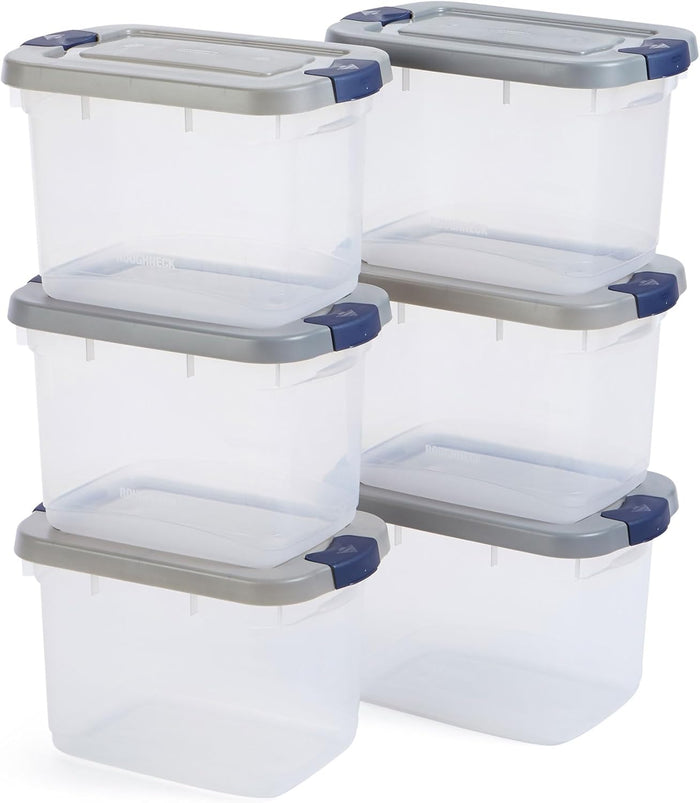 Rubbermaid Roughneck Clear 95 Qt/23.75 Gal Storage Containers, Pack of 4 with Latching Grey Lids, Visible Base, Sturdy and Stackable, Great for Storage and Organization