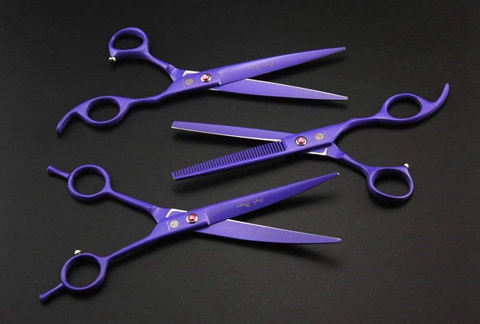 Purple Dragon 7.0 inch Rhinestone Decoration 3PCS Pet Grooming Scissors Dog Hair Cutting & Thinning Shears Set