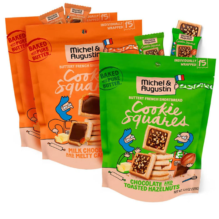 Michel et Augustin Cookies, Individually Wrapped Snacks, Gourmet Milk Chocolate & Hazelnut Shortbread, 15 French Butter Cookies