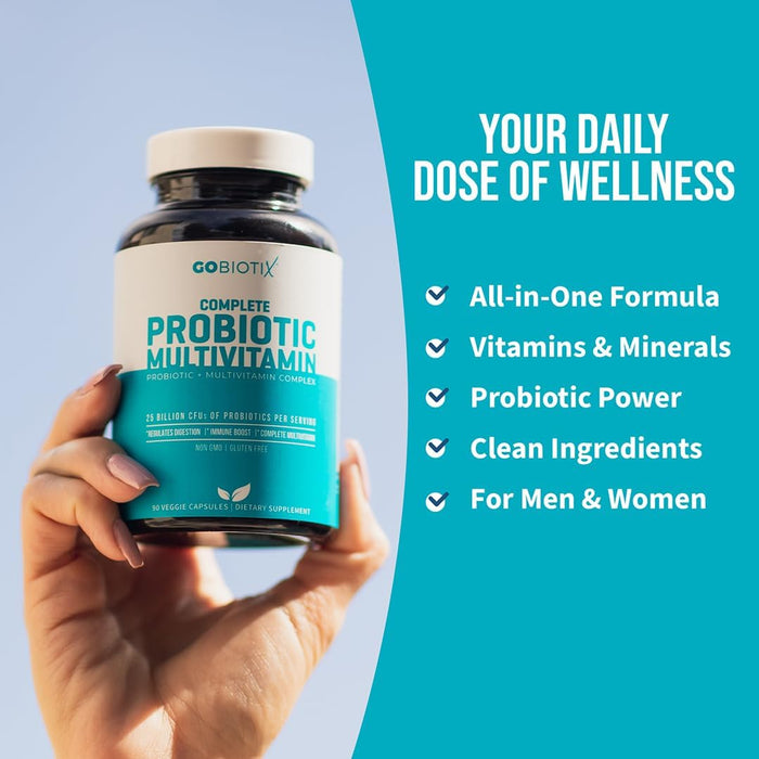 GOBIOTIX Multivitamin with Probiotics and Digestive Enzymes - 25 Billion CFU - Digestive Health, Probiotics for Women and Men - Gluten Free Pills - 90 Capsules