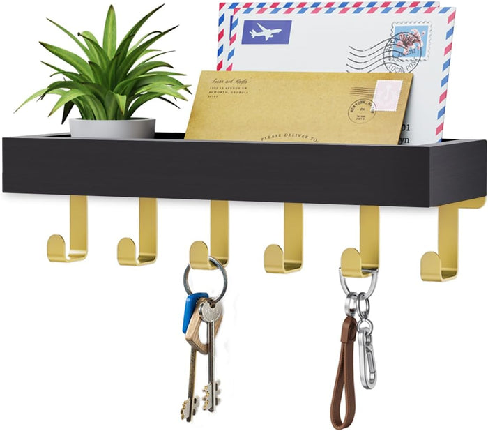 Key Holder Wall Mount Adhesive Magnetic - Hanging Key Hooks with Mail Organizer Tray for Wallet House - Keys Hanger Rack with Shelf for Camper Entryway Door Home Living Room Decor Large Rustic