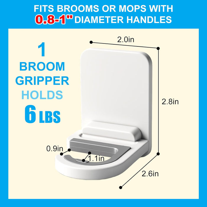 3pack Mop and Broom Holder Wall Mount Self Adhesive - No Drill Mop and Broom Handle Gripper, Household Cleaning Organizer for Organization and Storage, Holds up to 6 lb
