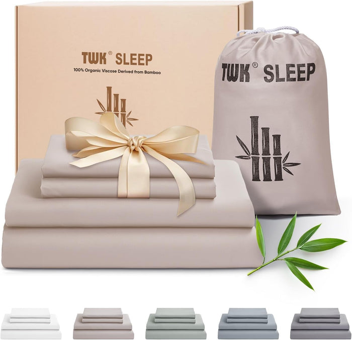 TWK Luxury Sheet Set, Genuine 100% Viscose Derived from Bamboo, Cooling & Breathable, Silky Soft, Bedding Sheets & Pillowcases (White, King(78 * 80 * 15))