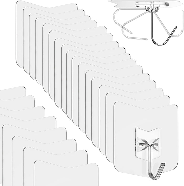 Heavy Duty Adhesive Hooks 12 Pack - Holds 15 lbs, No Residue Wall Hooks for Bathroom, Kitchen, Dorm - Strong Sticky Hooks for Tile, Glass, Wood