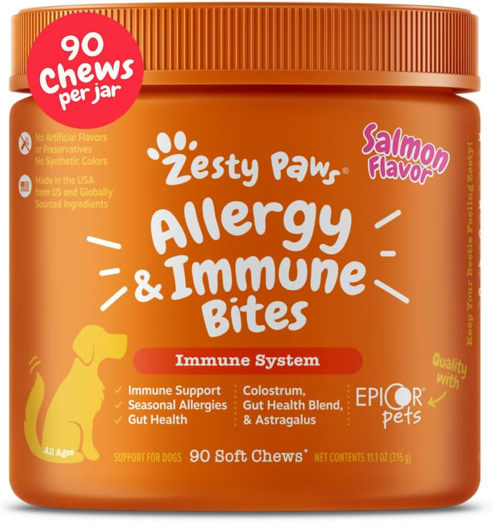 Zesty Paws Dog Allergy Relief- Dog Itching Skin Relief- Dog Probiotics for Itchy Skin and Itchy Ears- Dog Allergy Paw Relief- Dog Allergy Chews- Dog Itch Relief - Dog Skin Allergy Relief - PB - 90ct