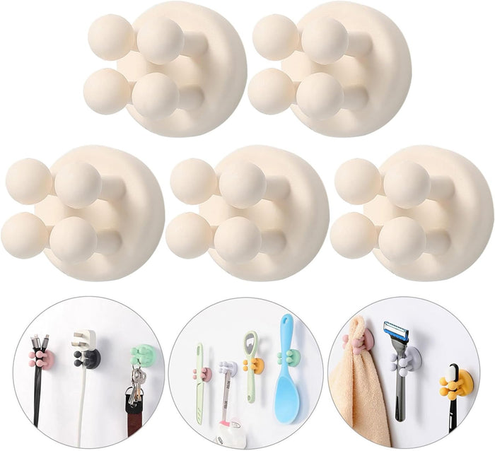 iBetterLife Self-adhesive Silicone Hook Holders - 5Pcs Mounted to Wall for Clipping Hanging Toothbrush Razor Towel Key Plug Cable, Utility Holders for Kitchen Bathroom Home Office Dorm Room Essentials