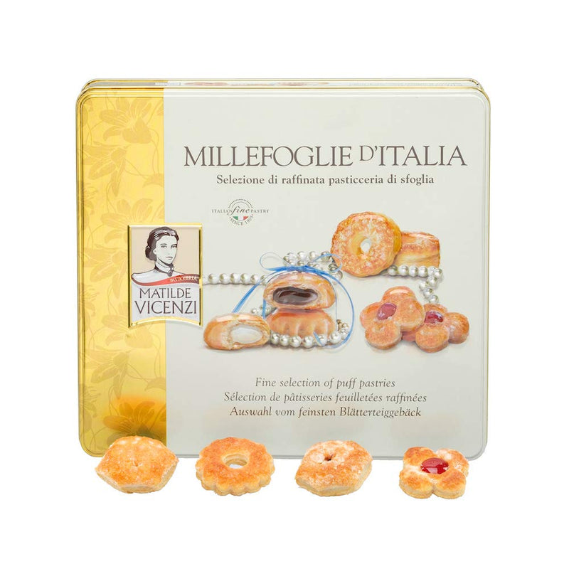 Matilde Vicenzi Millefoglie D'Italia Fine Selection of Italian Pastries - Gourmet Gifts For Thanksgiving, Christmas - Assortment of Vanilla, Apricot, Chocolate, & Raspberry Cookies - 13.76 oz (390g)