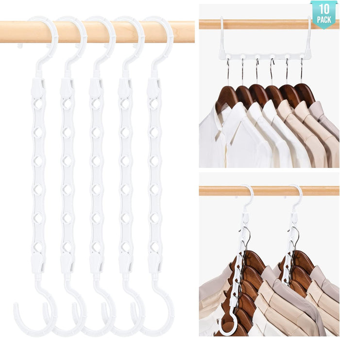 HOUSE DAY Closet Organizers and Storage, 10 Pack Magic Space Saving Hangers Clothes Hanger with 6 Holes Closet Storage for Heavy Clothes, Home & College Dorm Room Essentials for Girls Guys - Black