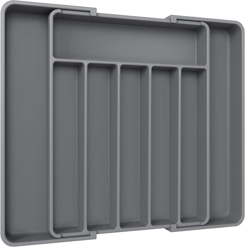 Aujen Silverware Organizer - Expandable Kitchen Drawer Organizer, Adjustable Utensil Organizer, Cutlery Tray for Forks, Knives, Multipurpose Kitchen Organizers and Storage Solution, Black, Medium
