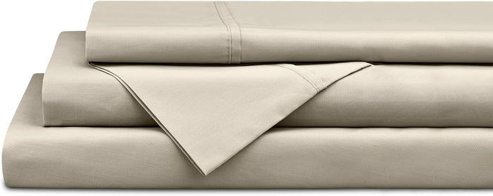 Linen Home 100% Cotton Percale Sheets Queen Size, Ivory, Deep Pocket, 4 Pieces Set - 1 Flat, 1 Deep Pocket Fitted Sheet and 2 Pillowcases, Crisp Cool and Strong Bed Linen