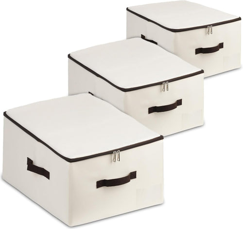 AMJ Foldable Fabric Storage Box (Set of 2) – Lidded Bin for Wardrobe, Household – Beige Organizer Cube – Washable & Stackable
