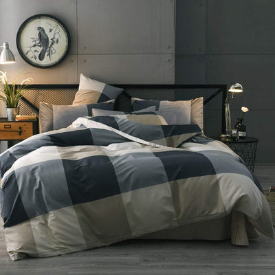 Full Comforter Set Fluffy Modern Style Plaid Comforter Set Checkered Pattern Comforter for Boys Men 3 Pieces Bedding Set 1 Geometric Comforter with 2 Pillow Shams All Season Full Size Comforter Set