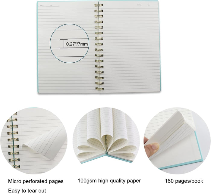 4 Pack Hardcover Spiral Notebook 5.7”x 8.5”, 80 Sheets/160 Pages College Ruled Notebook, 100 GSM Thick Paper, A5 Lined Journal for Work, School Supplies, Home & Office, Writing Notes