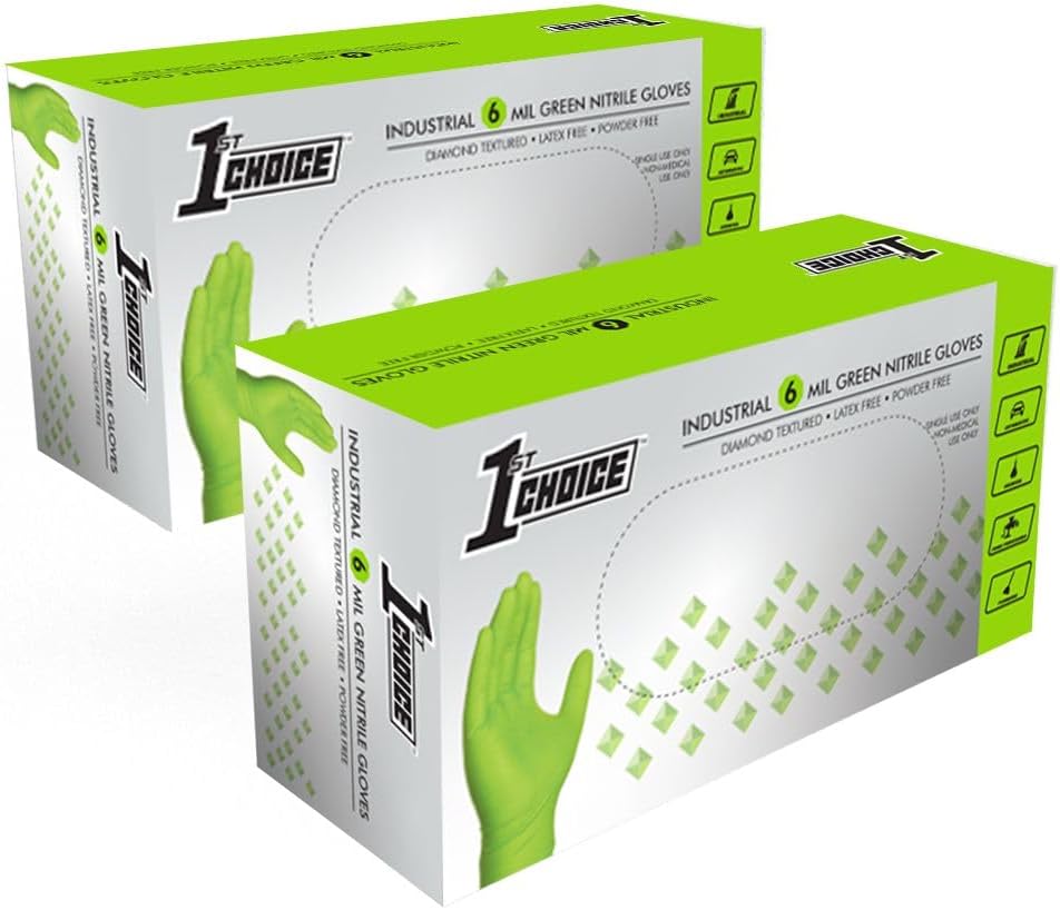 1st Choice 6 mil Orange and Green Nitrile Gloves, Disposable, Latex Free Raised Diamond Grip Mechanic Glove for Men and Women