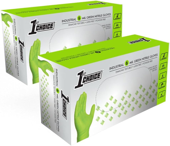 1st Choice 6 mil Orange and Green Nitrile Gloves, Disposable, Latex Free Raised Diamond Grip Mechanic Glove for Men and Women