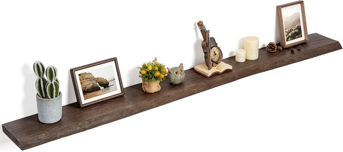 Floating Shelves for Wall Decor, Rustic Solid Elm Wood Live Edge Floating Shelves Wall Mounted, Wall Shelves with Invisible Bracket for Living Room Bathroom Bedroom Kitchen, 48 Inch, Walnut