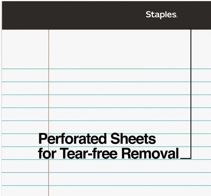 Staples Wide Ruled Legal Notepads - 8.5x11, Top-Bound, Perforated, 50 Sheets, Pack of 12 for Writing and Note Taking