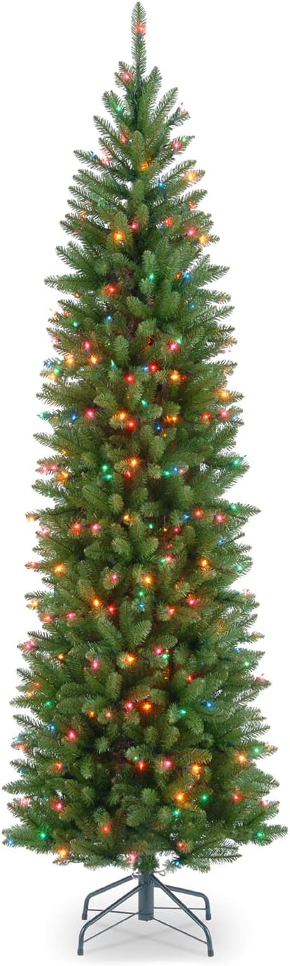National Tree Company Artificial Pre-Lit Slim Christmas Tree, Green, Kingswood Fir, Multicolor Lights, Includes Stand, 6.5 Feet